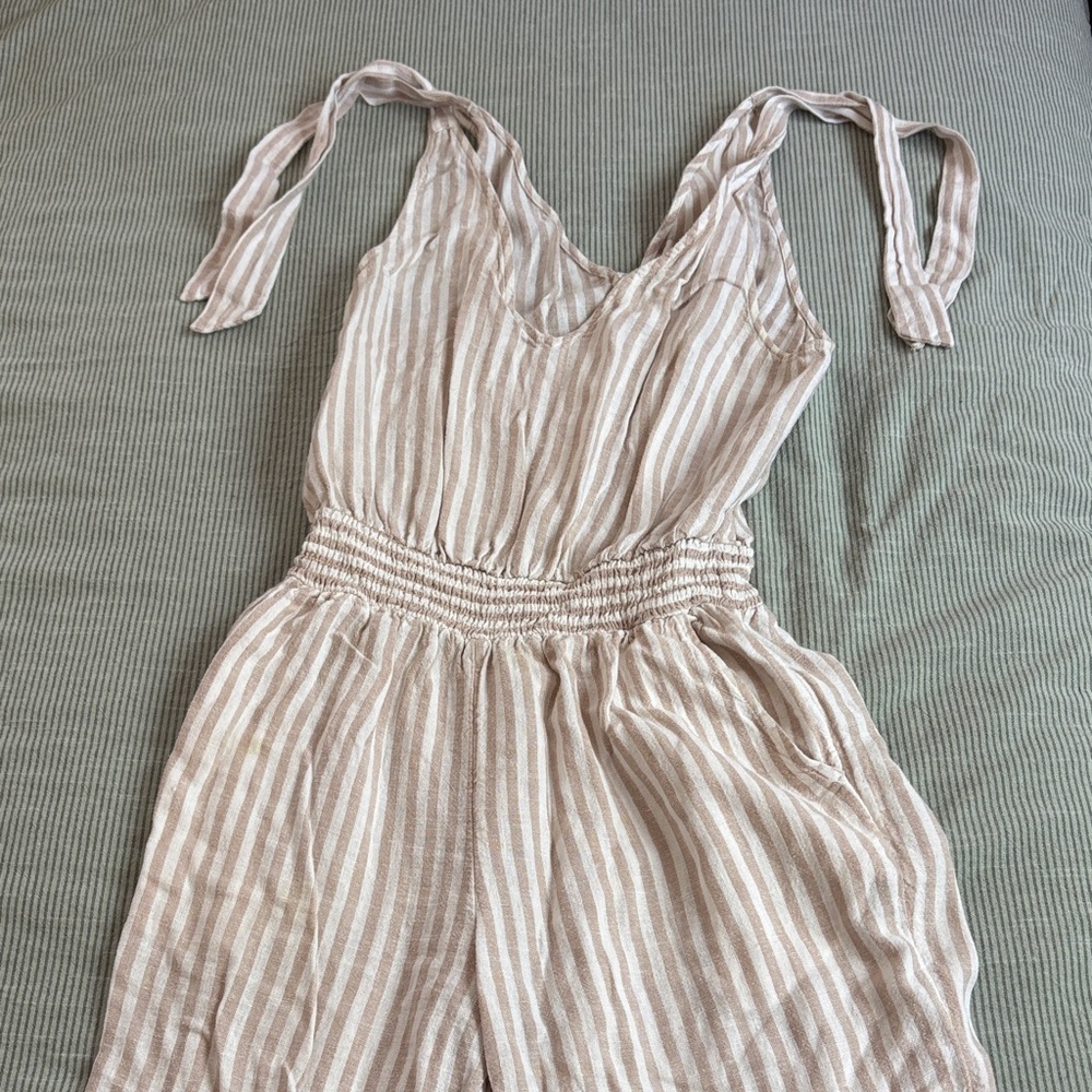a new day Beige and White Striped Jumpsuit